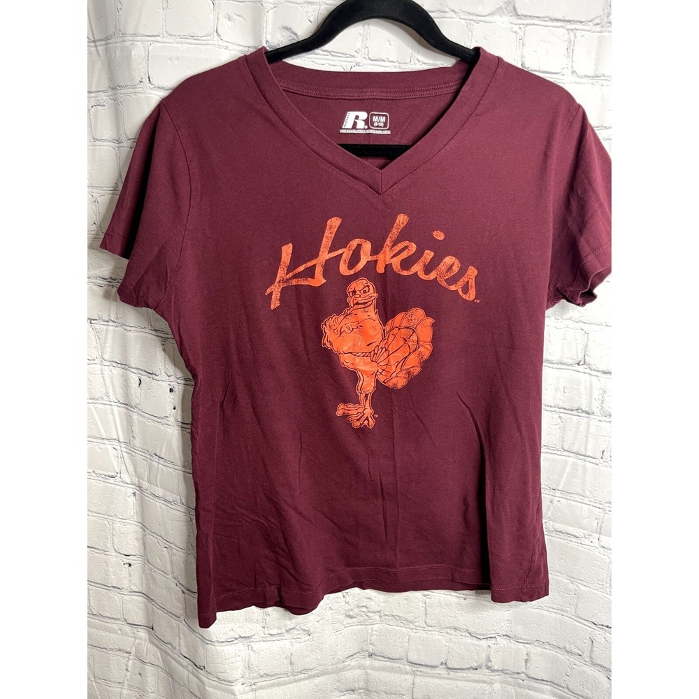 Russell Athletic Virginia Tech Hokies V-Neck T-Shirt Maroon Women Medium 8-10